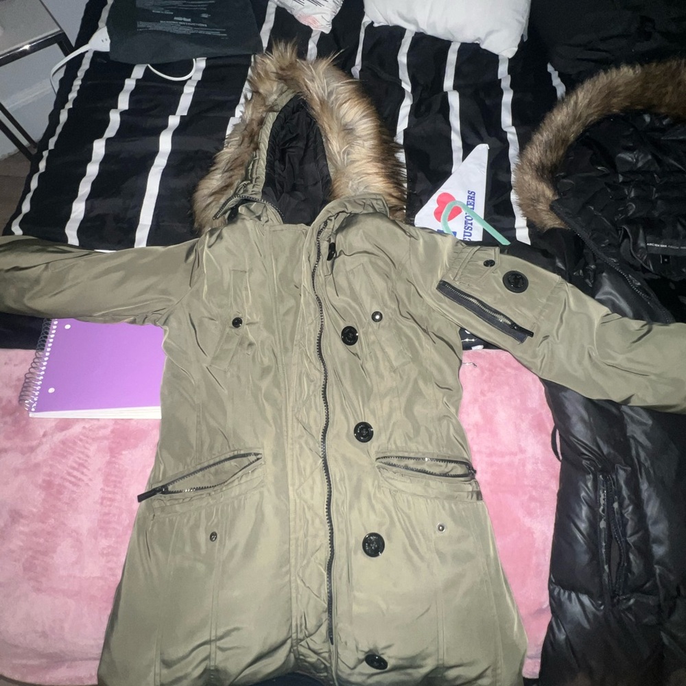 Michael Kors Olive Green Parka with Faux Fur Hood